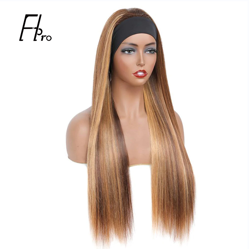 Headband Wig Straight Virgin Hair Highlight #4-27 Machine Made Wig